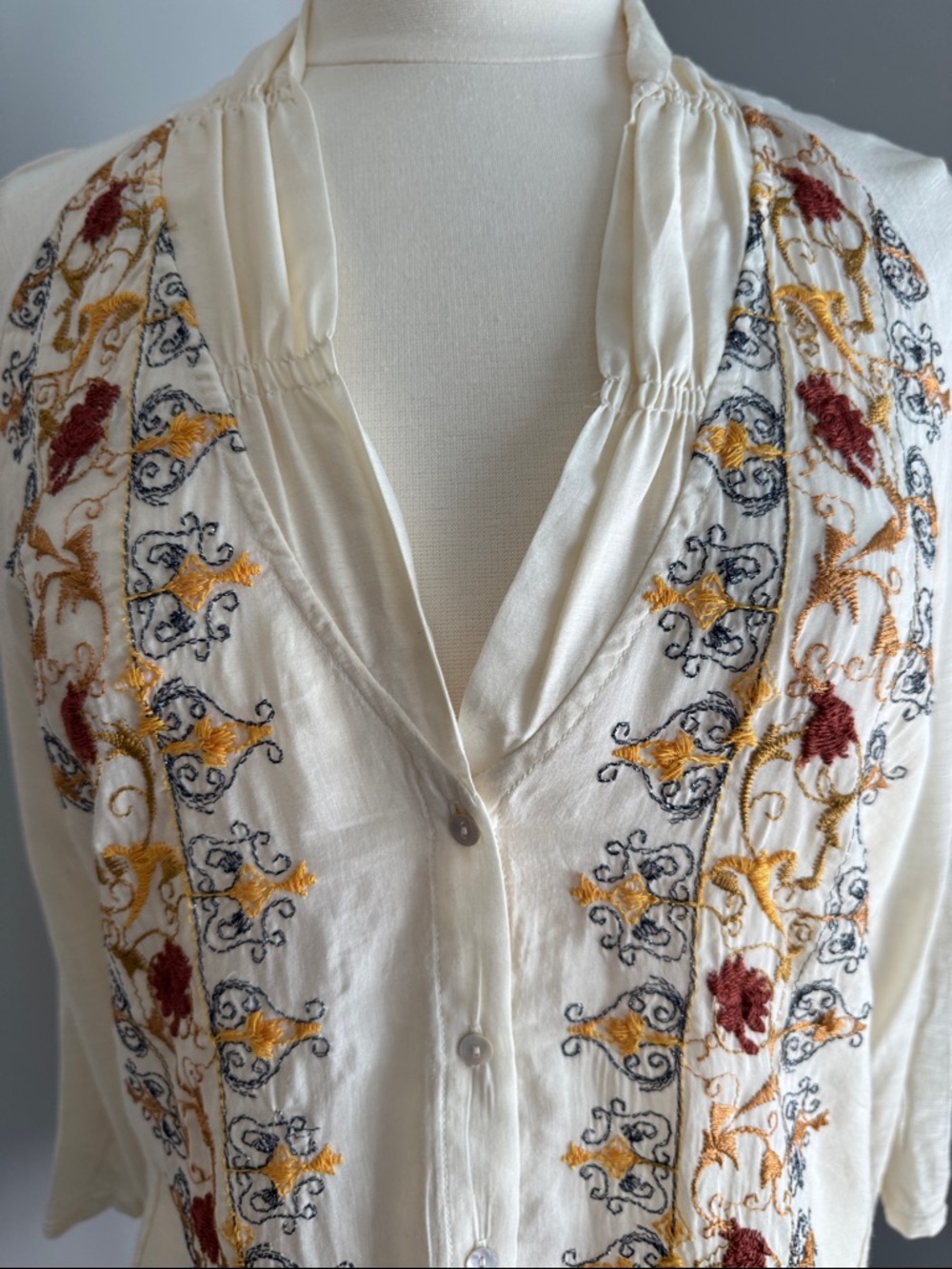 TINY by Anthropologie Embroidered Silk Blend Blouse - Ivory, Size L - Picture 3 of 8